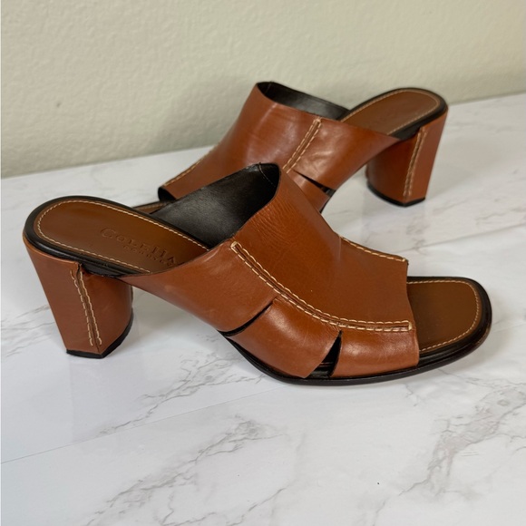 Cole Haan Brown Leather Square Toe Block Heel Sandals Size 7B - Picture 1 of 8